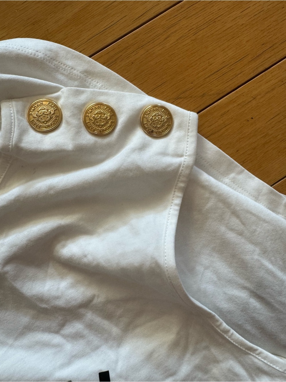 Balmain White Tank Top with Black Logo and Gold Buttons - Picture 2 of 7
